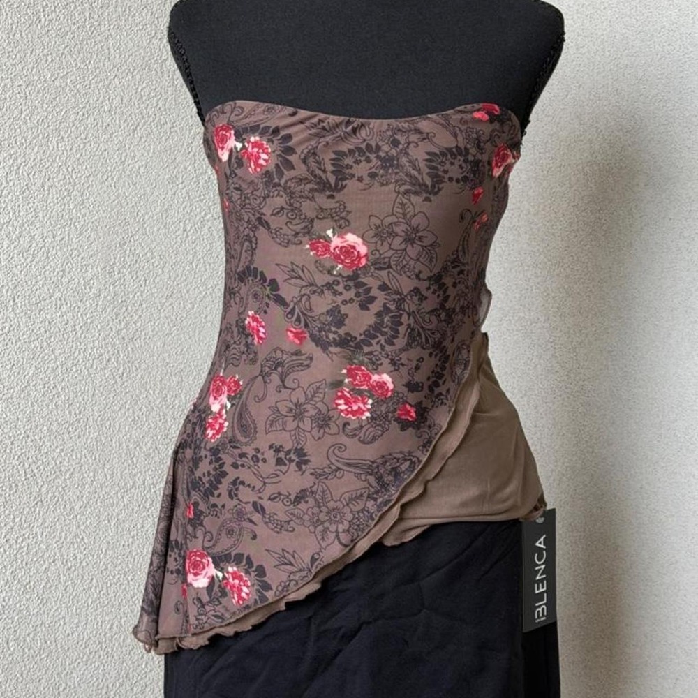 Y2K brown floral strapless top Size M NWT